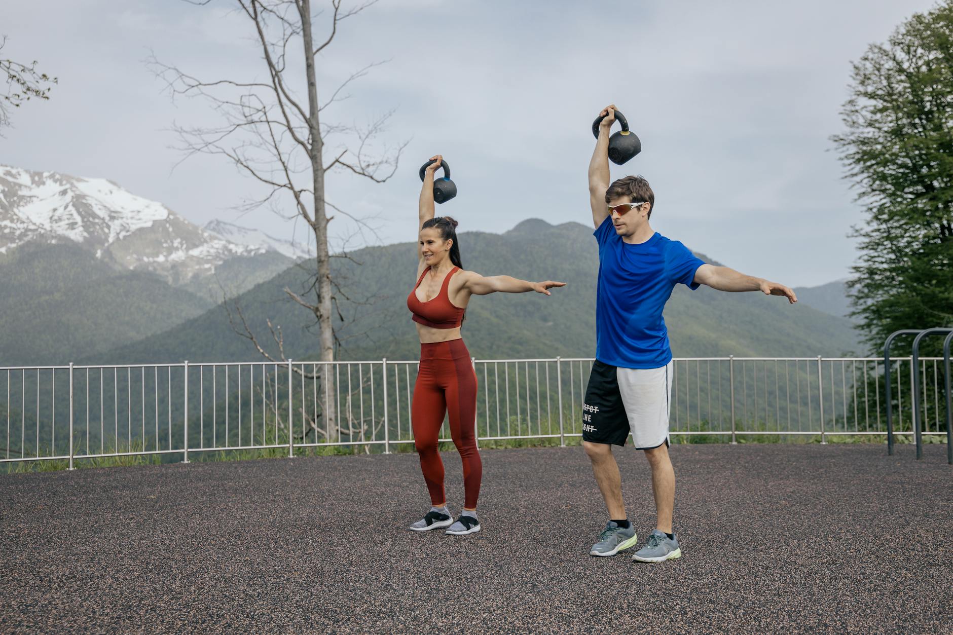 a couple exercising outdoors