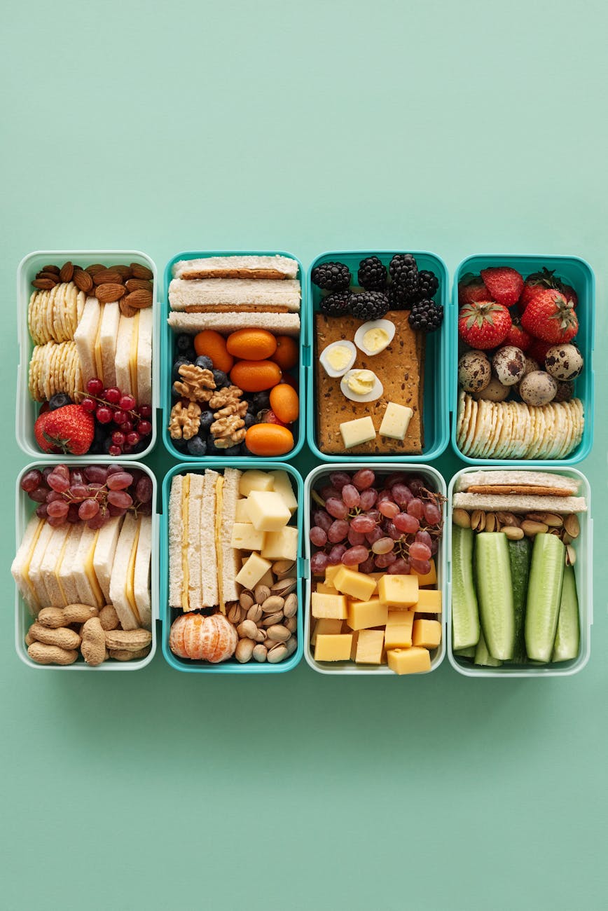 fruit and vegetables in bowls