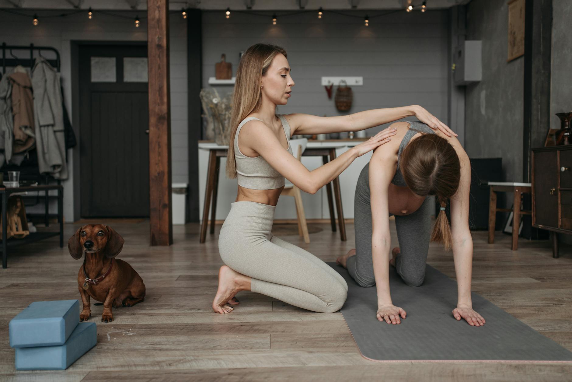 a pregnant woman exercising at home with her personal trainer